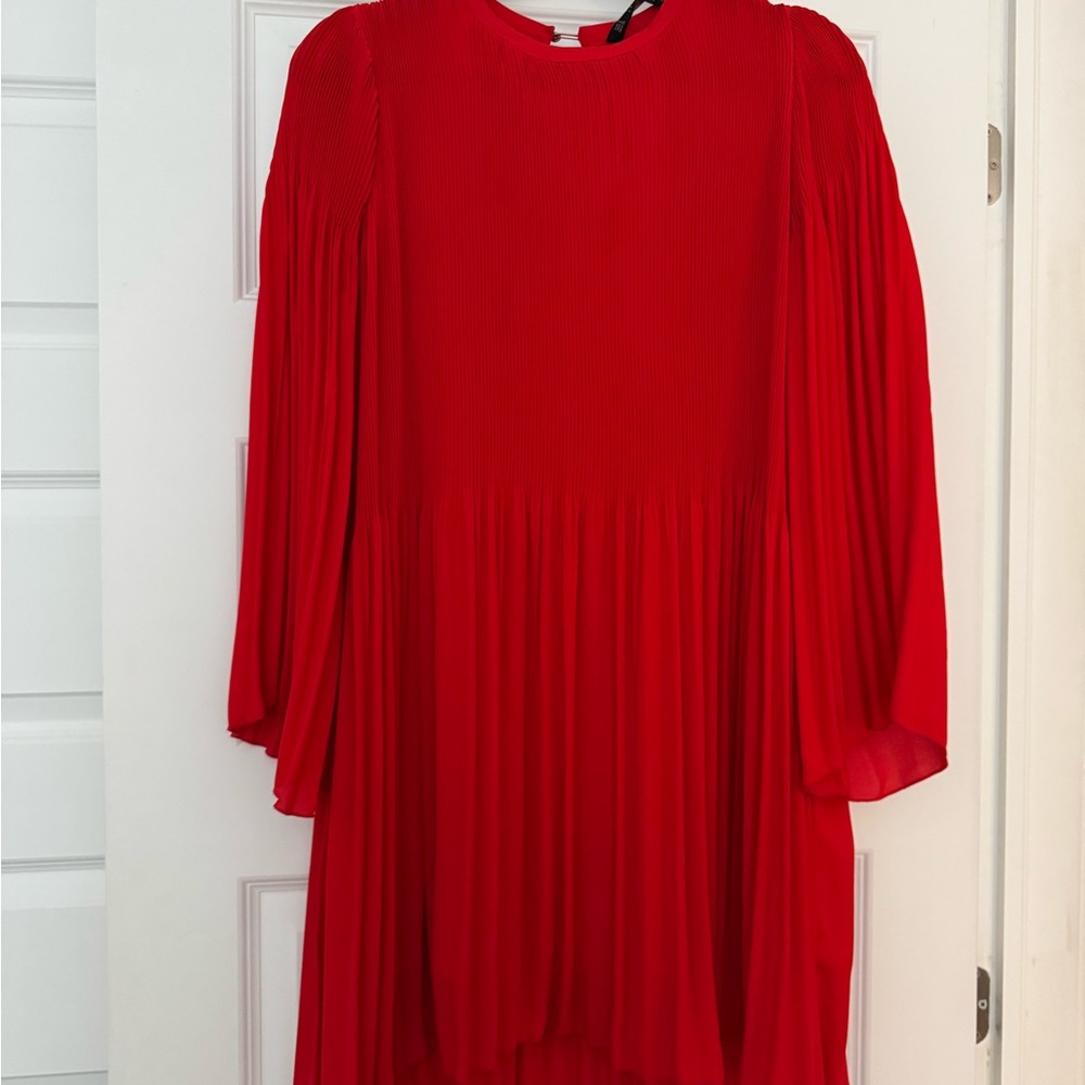 Zara Vibrant Red Pleated Blouse